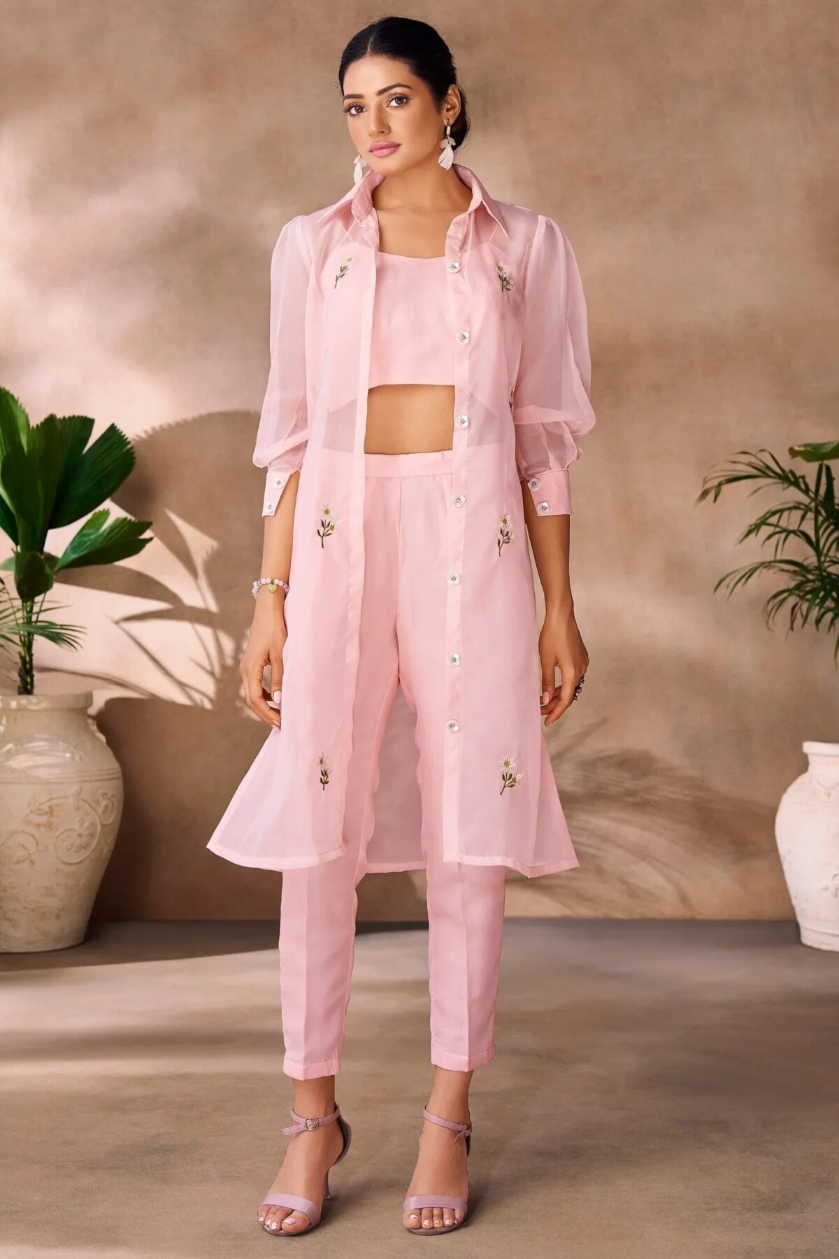 Wonderful Peach Hand Work Organza Western Wear Co-Ord Set
