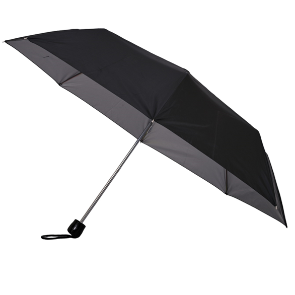 21.5X8 3 Fold Rich Stylo Black Silver Polyester ( Eco) Umbrella