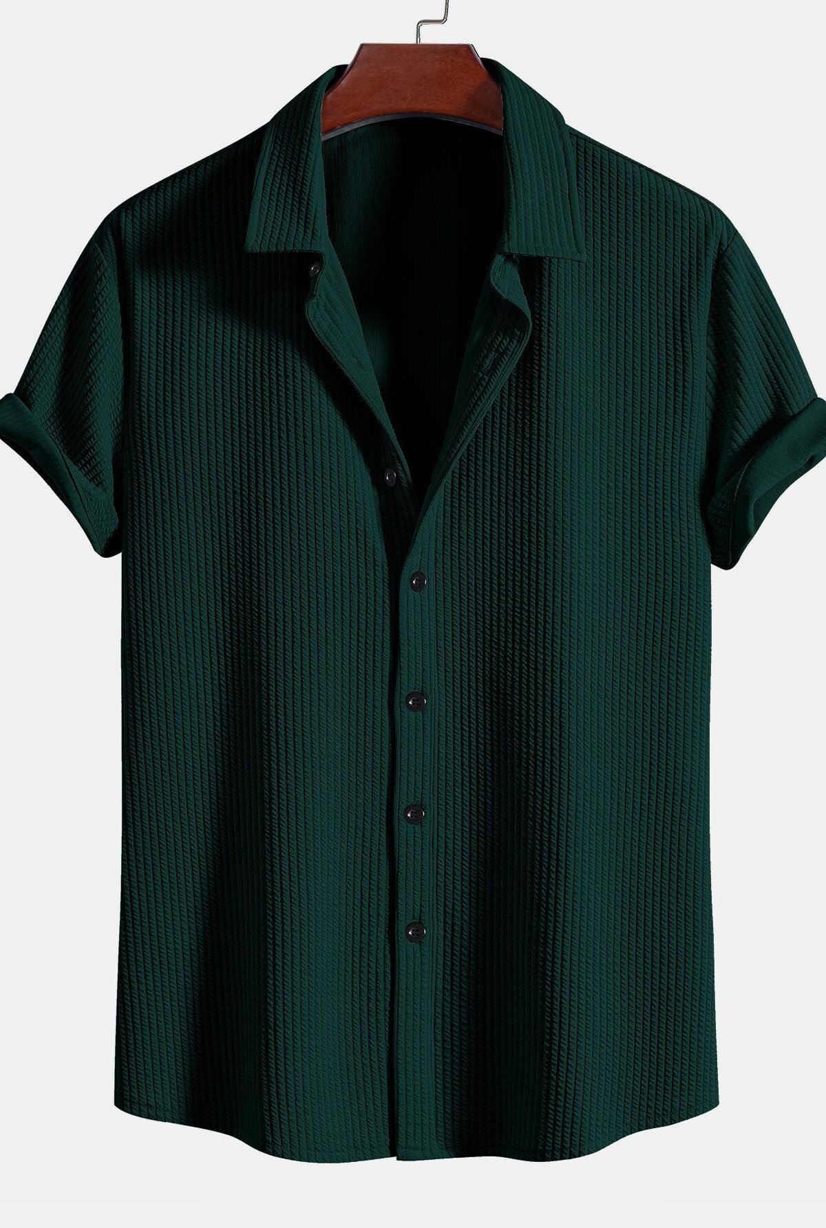 Muscle Fit Ribbed Button Up Shirt