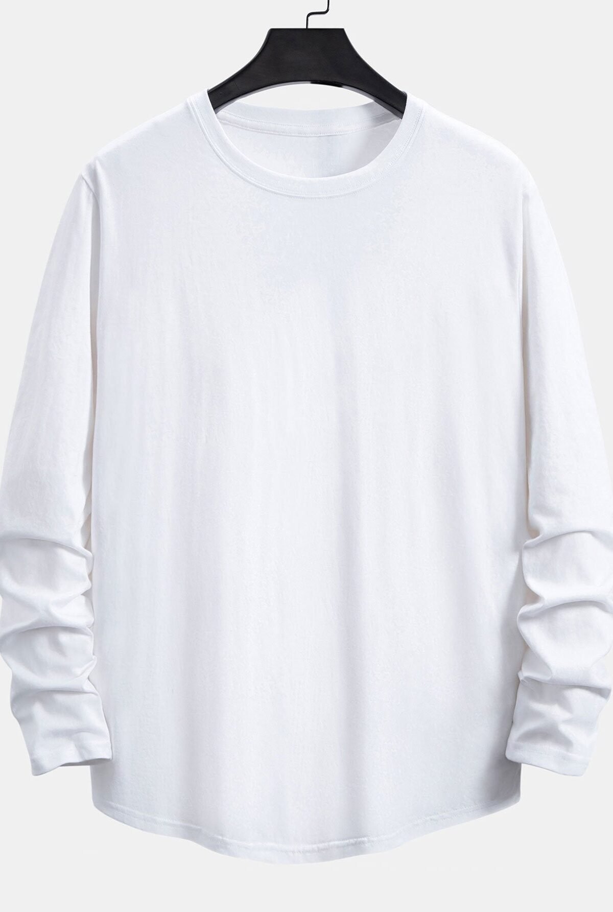 Basic Long Sleeve Cotton Arc Hem T-Shirt