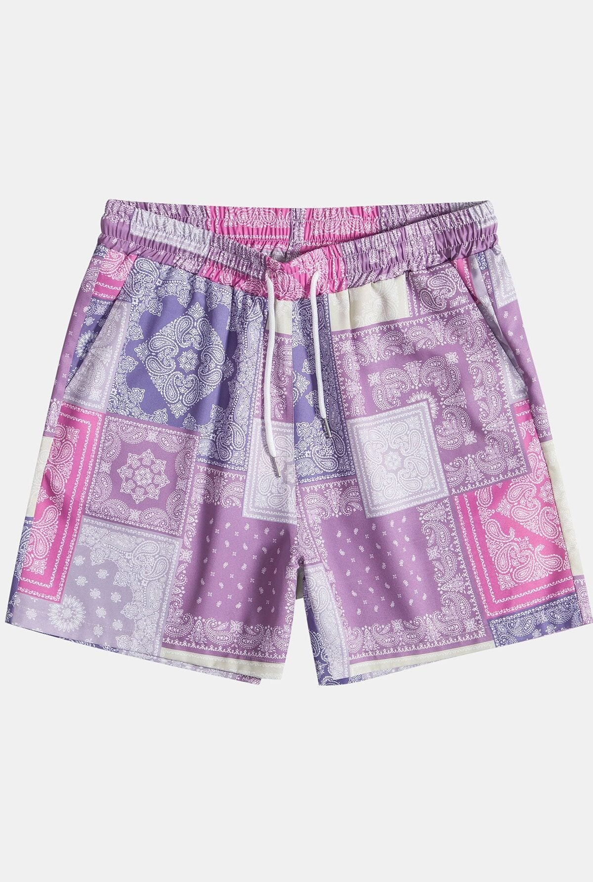 Paisley Patchwork Print Drawstring Shorts