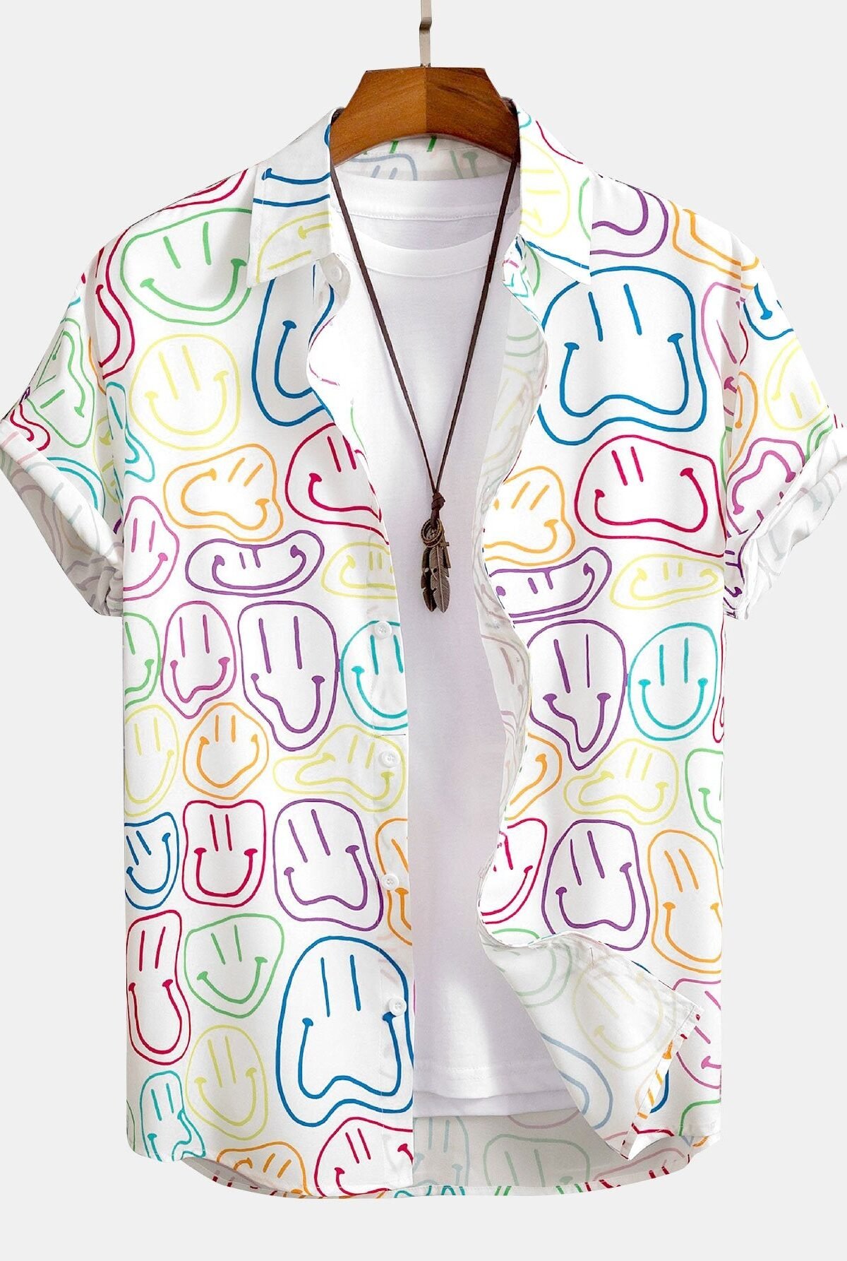 Colorful Smiley Print Button Up Shirt