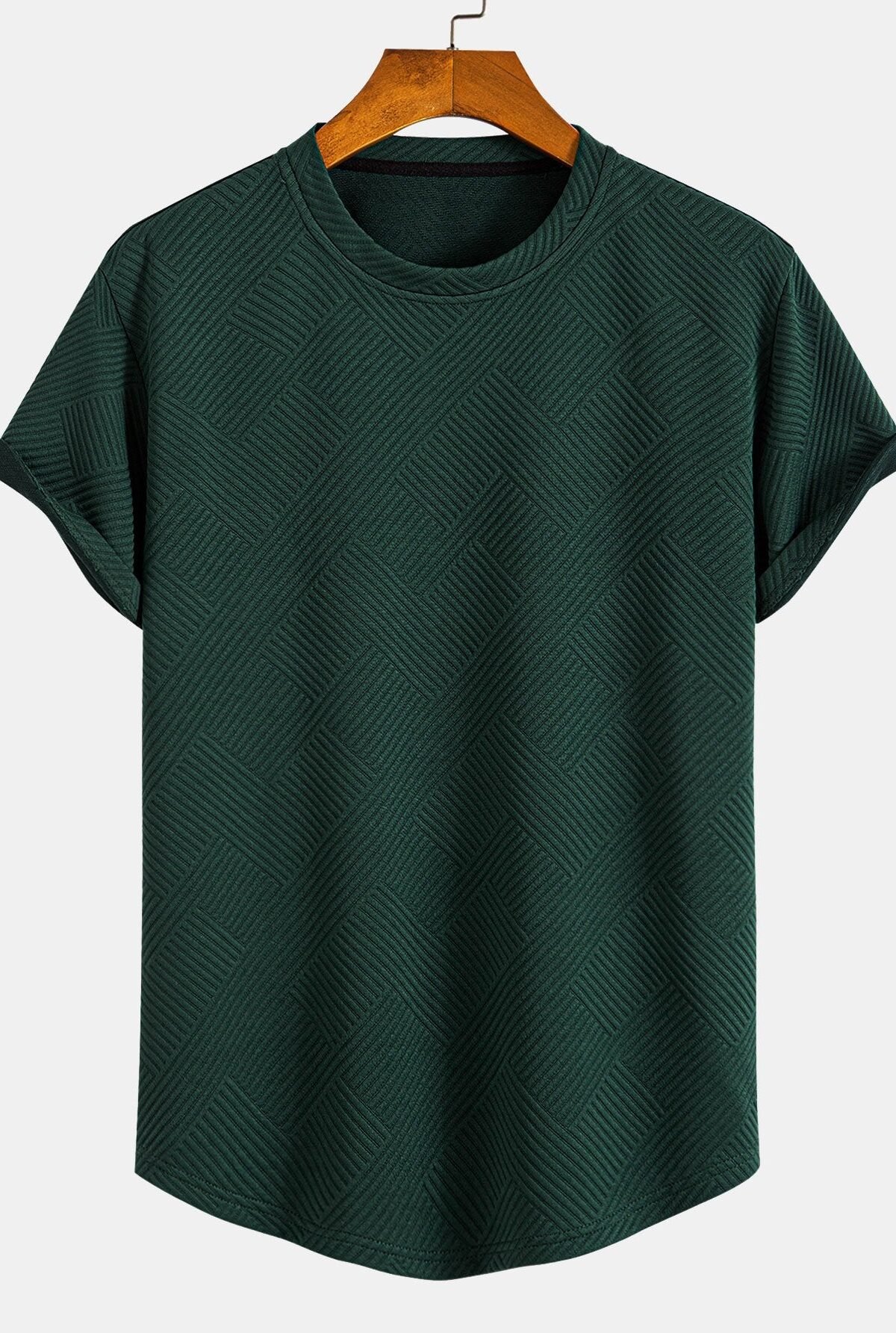 Short Sleeve Stripe Jacquard Arc Hem T-Shirt
