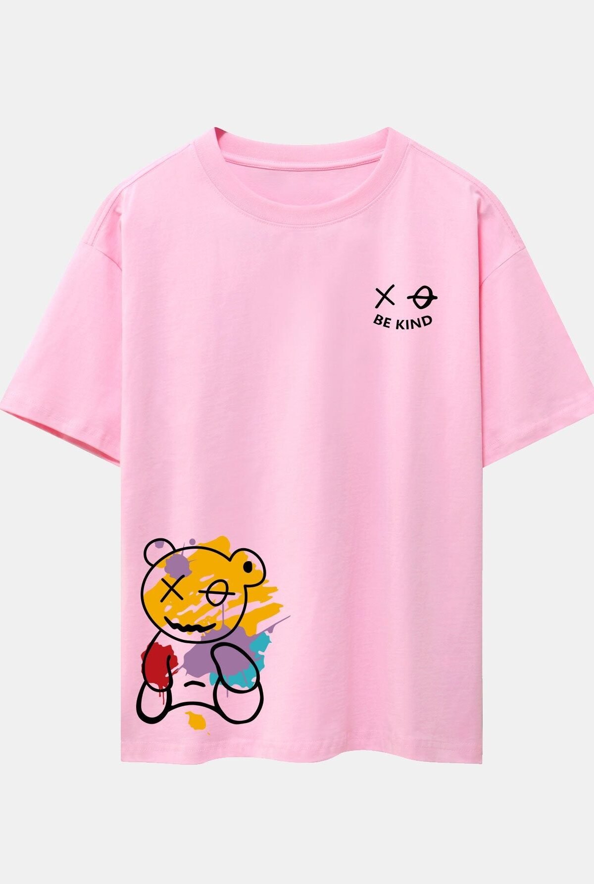 Graffiti Bear Print Drop Shoulder Oversize T-Shirt