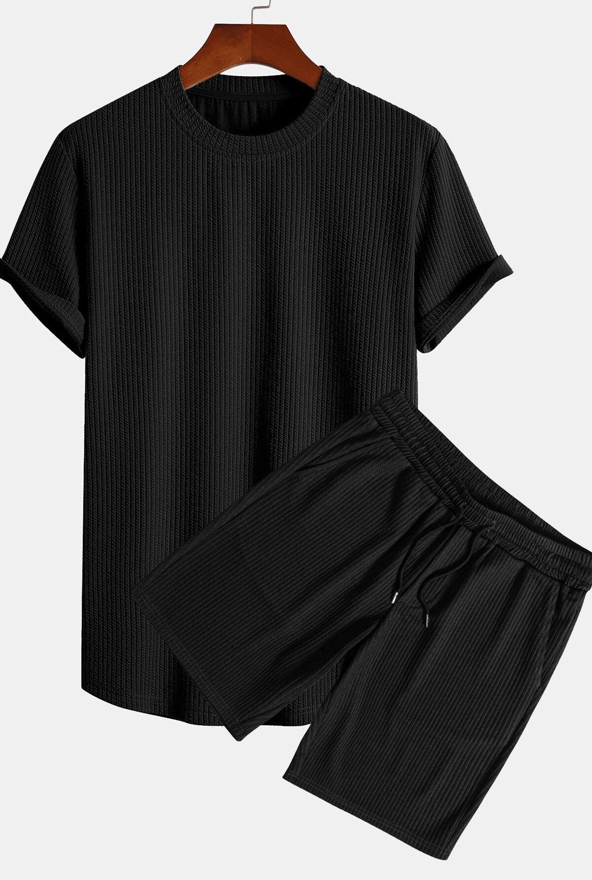 Muscle Fit Ribbed Arc Hem T-Shirt & Shorts