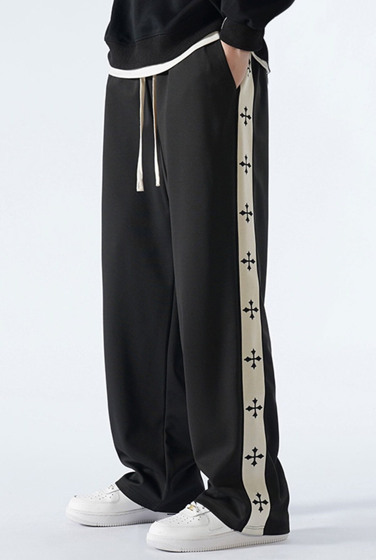 Relax Fit Cross Side Stripe Straight Leg Pants