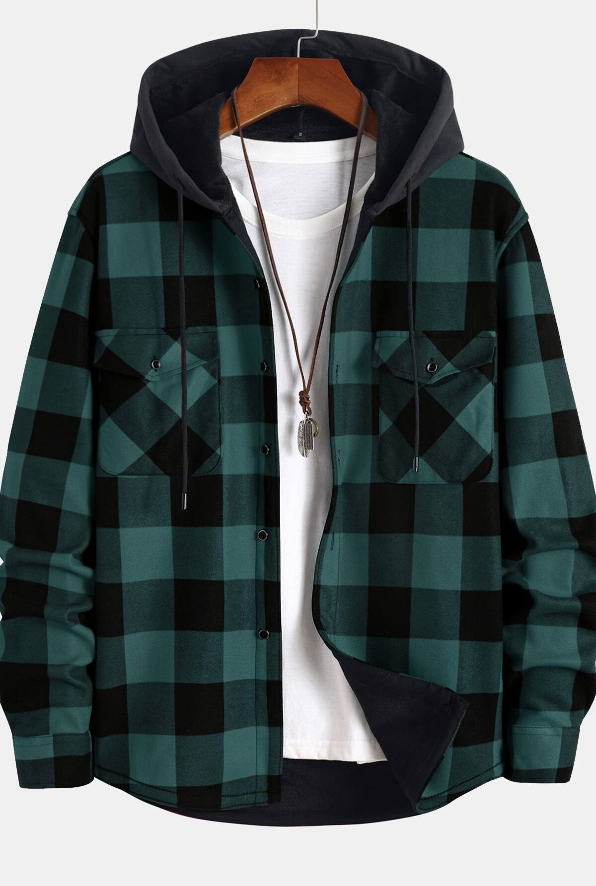 Flannel Fleece Lined Hooded Shirt