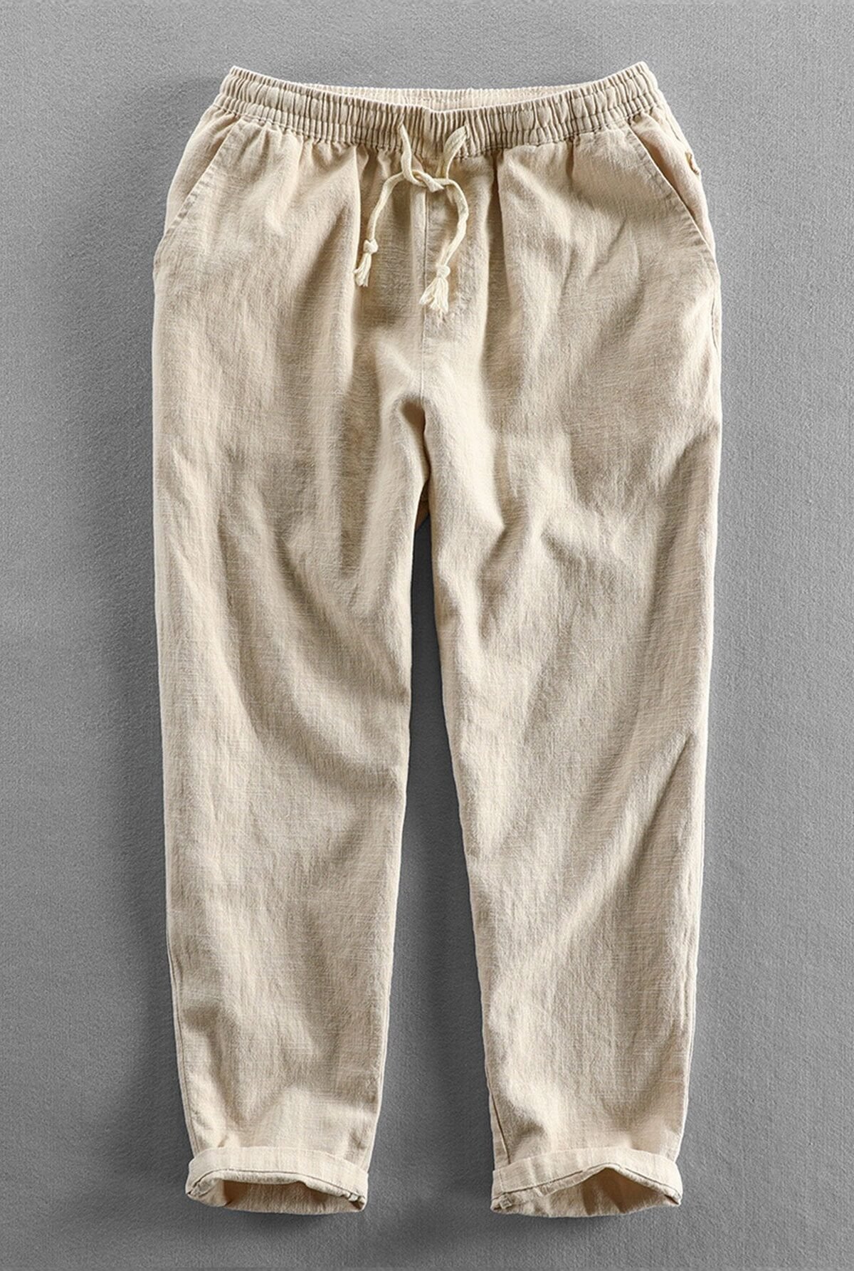 Linen Cotton Blend Cropped Pants