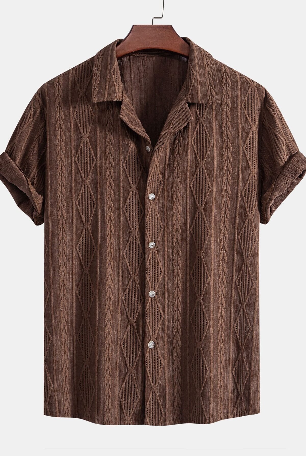 Geometric Jacquard Eyelet Cuban Shirt
