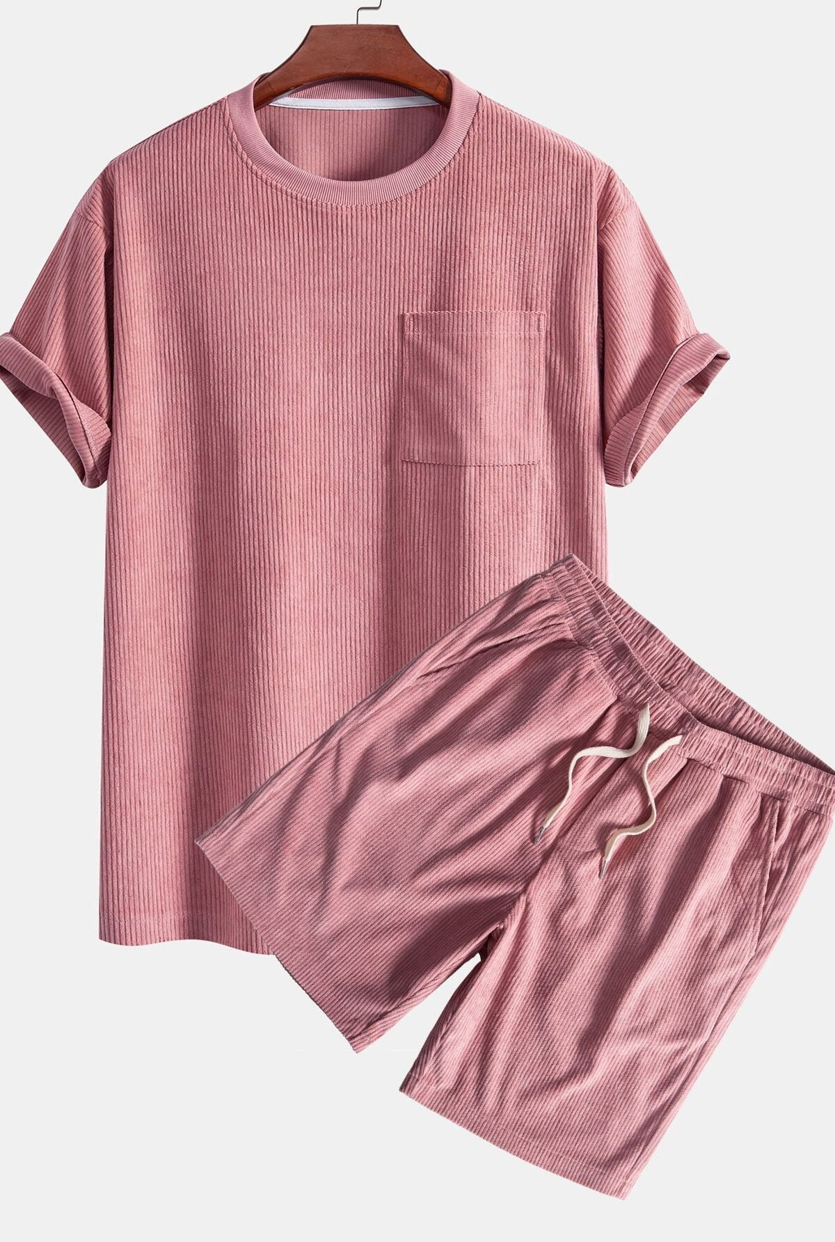 Corduroy Oversize T-shirt With Pocket & Shorts