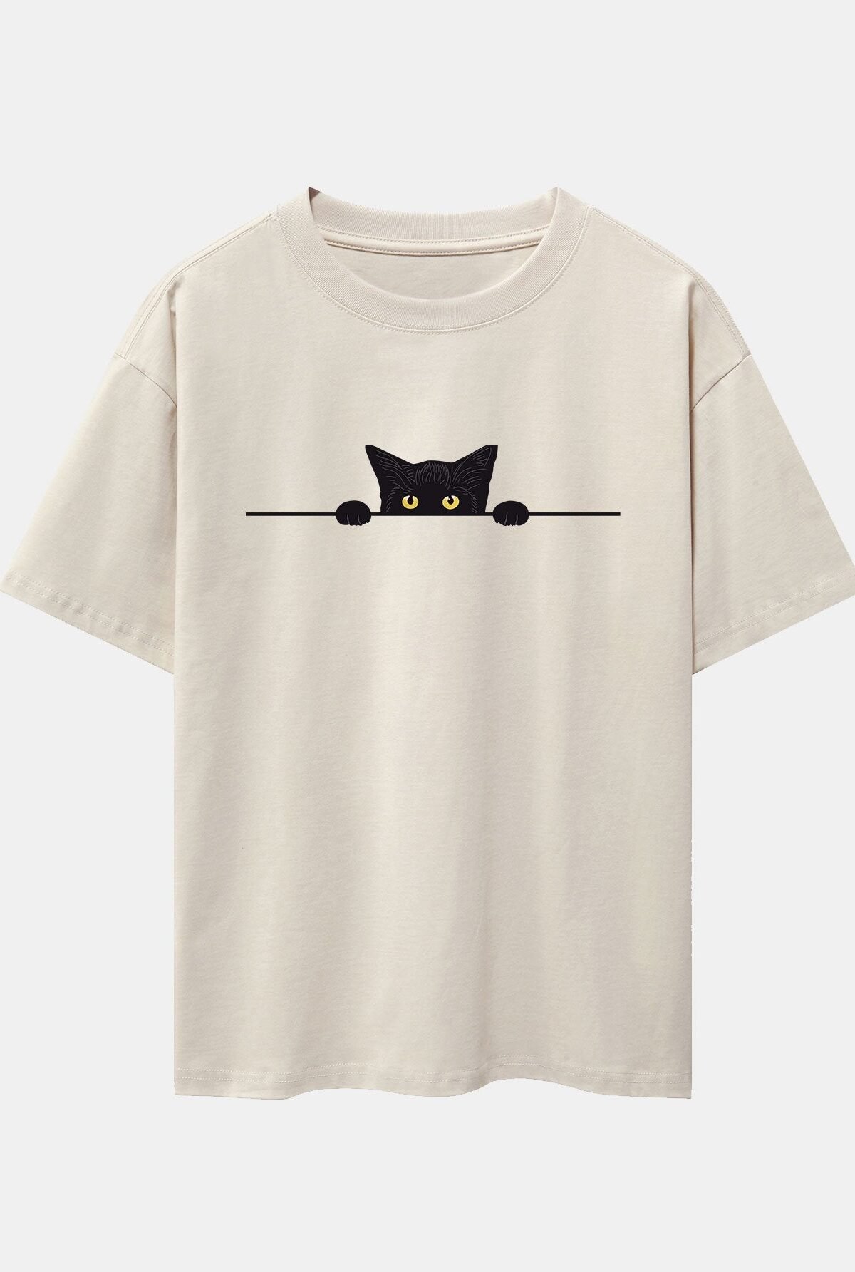 Black Cat Print Drop Shoulder Oversize T-Shirt
