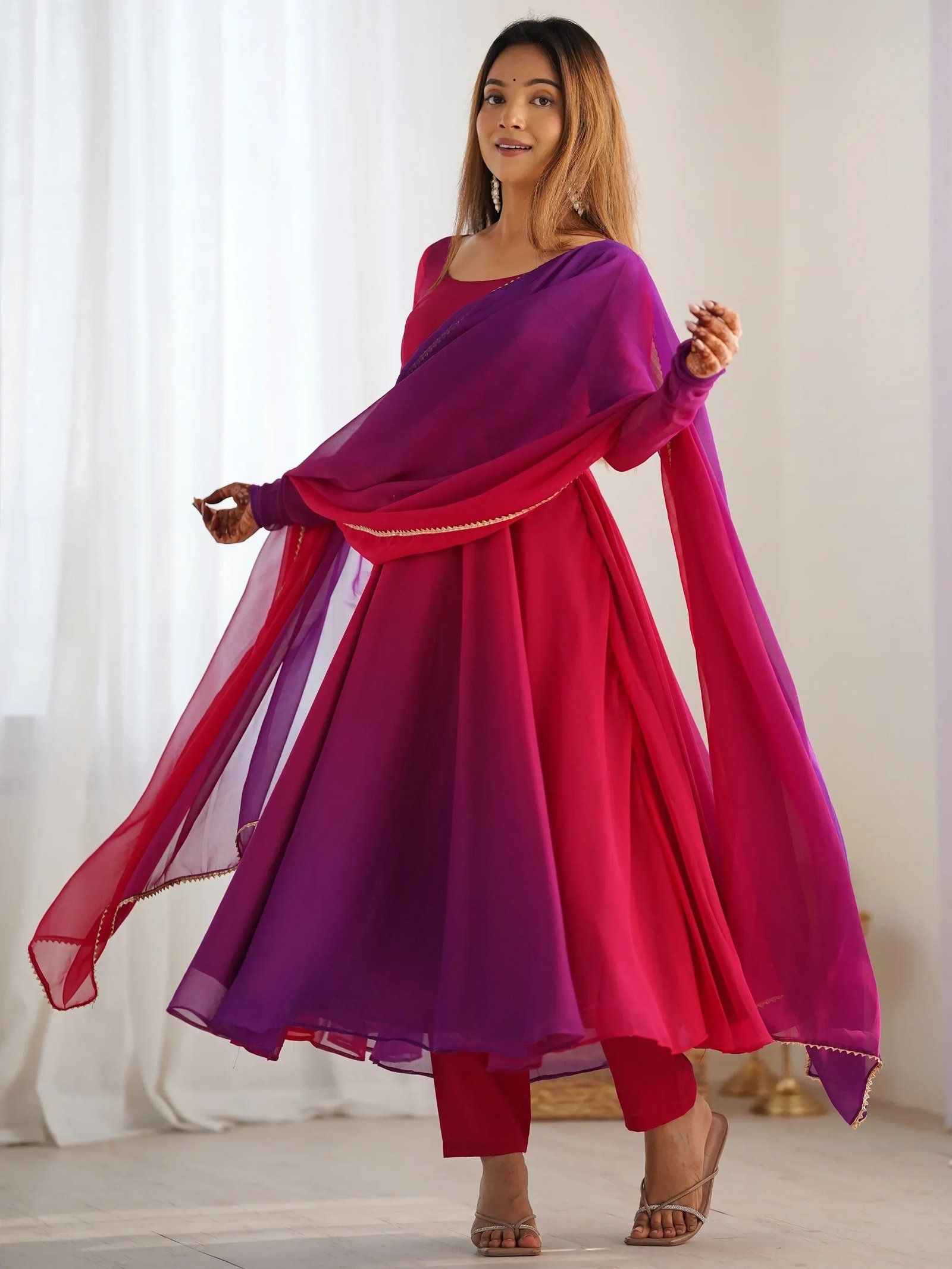 Incredible Dark Pink Embroidered Georgette Event Wear Anarkali Suit